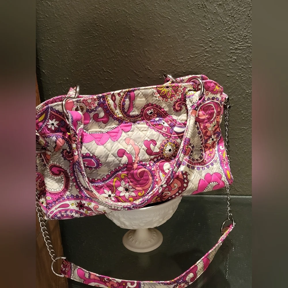 Vera Bradley Retired 2007 Paisley Meets Plaid Pink/Gray Satchel Shoulder Strap